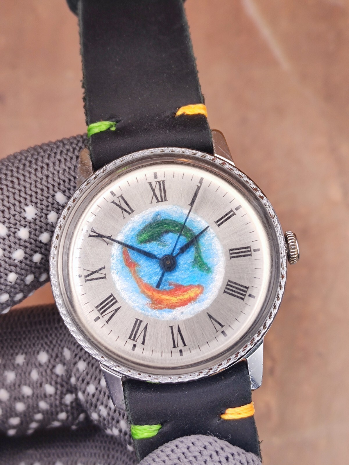 Piece Unique Watch Raketa Artwork Dial USSR 2609 Mechanical Handmade Leather