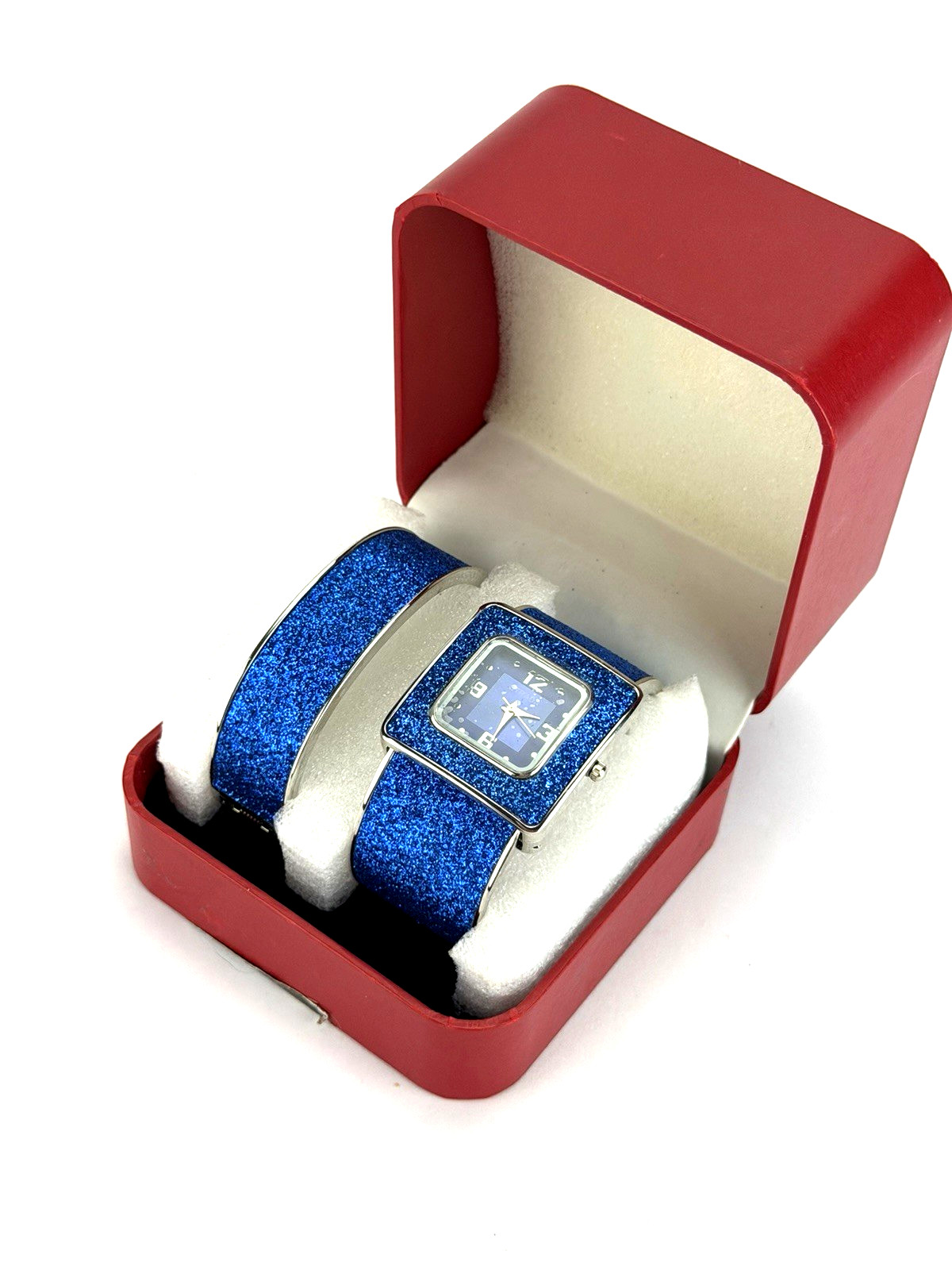 Strada Blue Stardust Watch Set w Glitter Cuff Bracelet and Gift Box NEW BATT