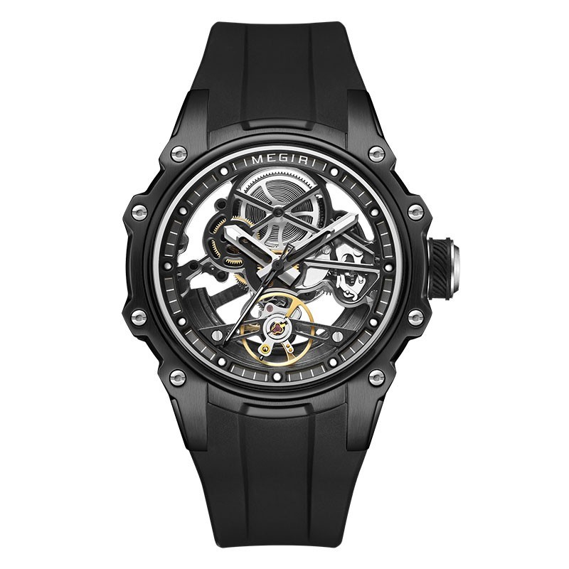 MEGIR Skeleton Automatic Mechanical Men’s Sports Watch 3ATM Luminous Silicone