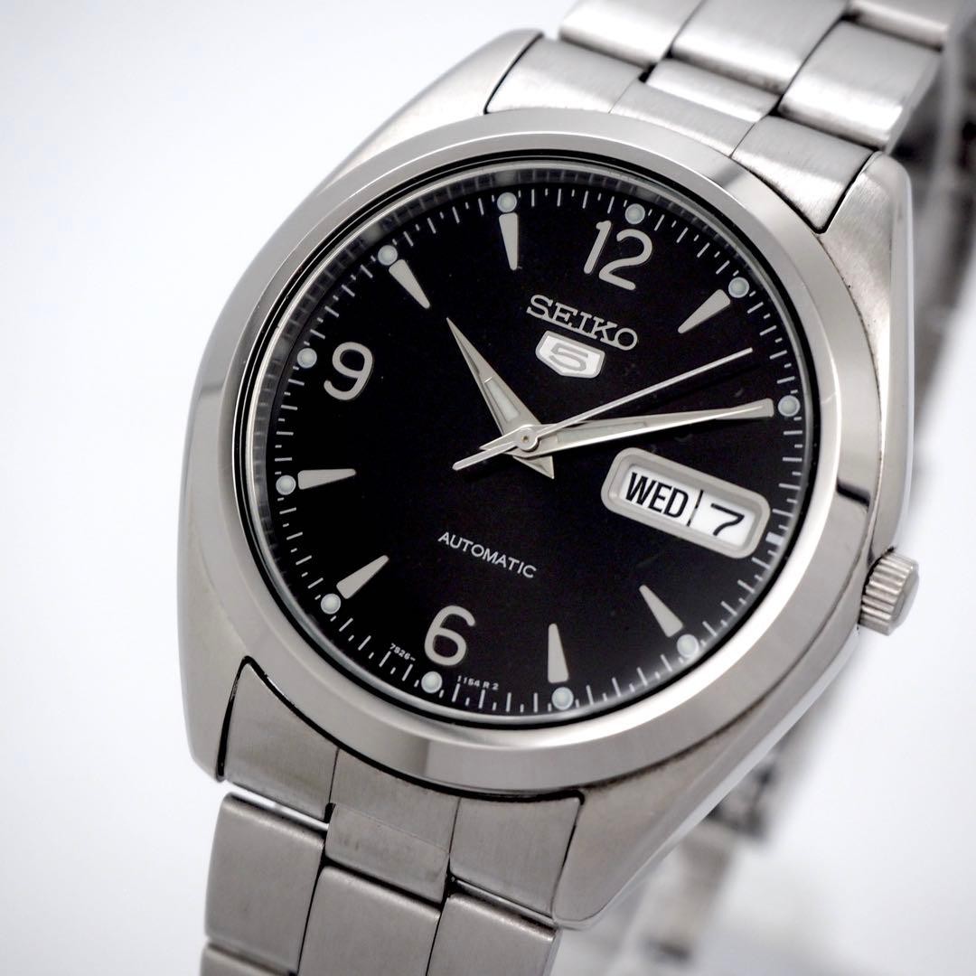 SEIKO 5 7S26-0440 Automatic Day Date Black Dial Display Back 37mm 18.5cm/7.28in