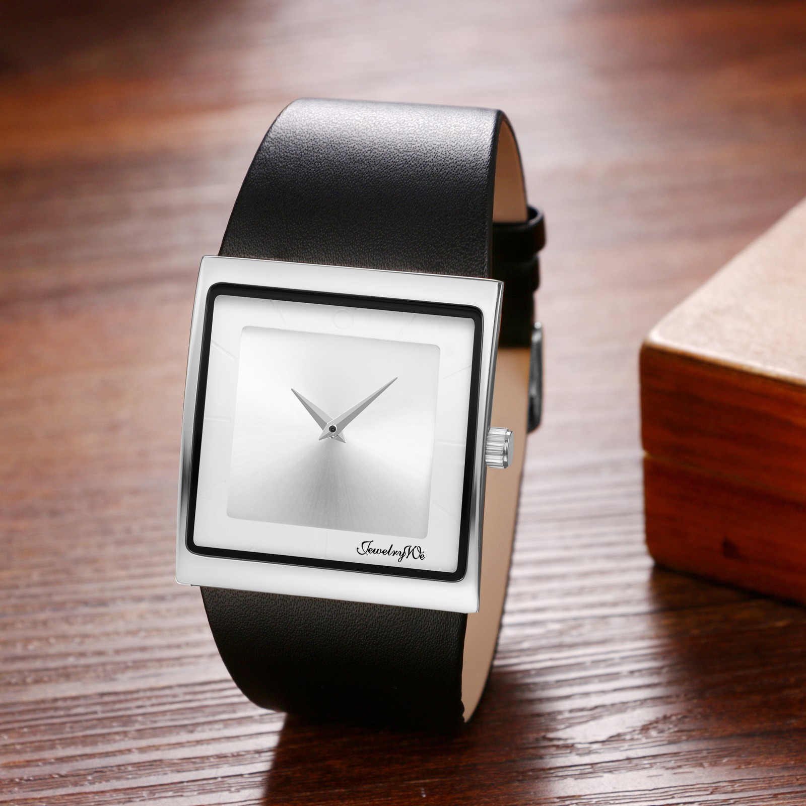 Leather Strap Square Analog Quartz Watch Japanese Movement Business Casual 3ATM