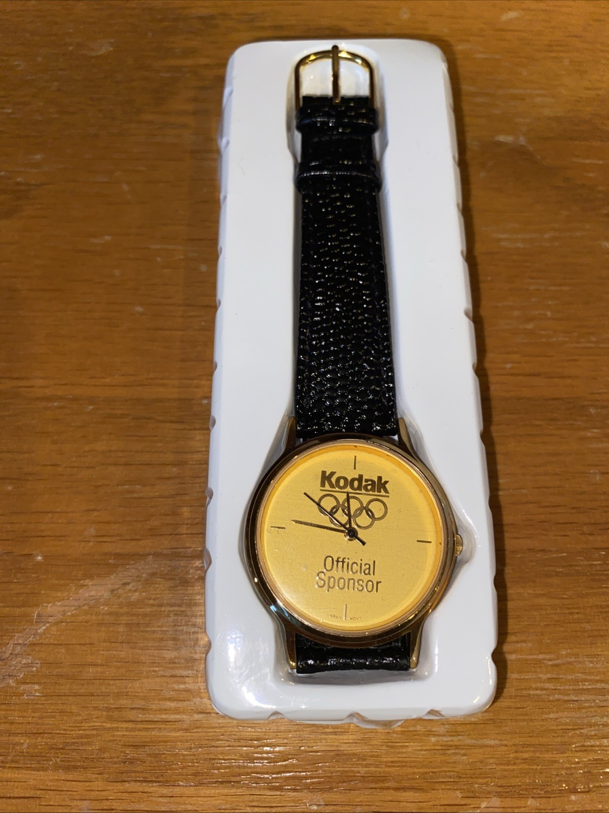 Kodak Olympic Sponsor Quartz Watch Men Gold Tone Leather Needs Battery Vintage