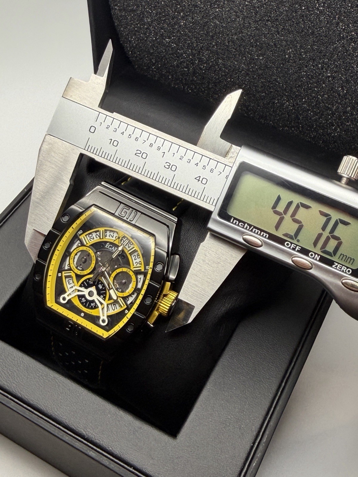 Égard Patriot Automatic Skeleton Dual Time Black Yellow Men’s Watch Box & Papers