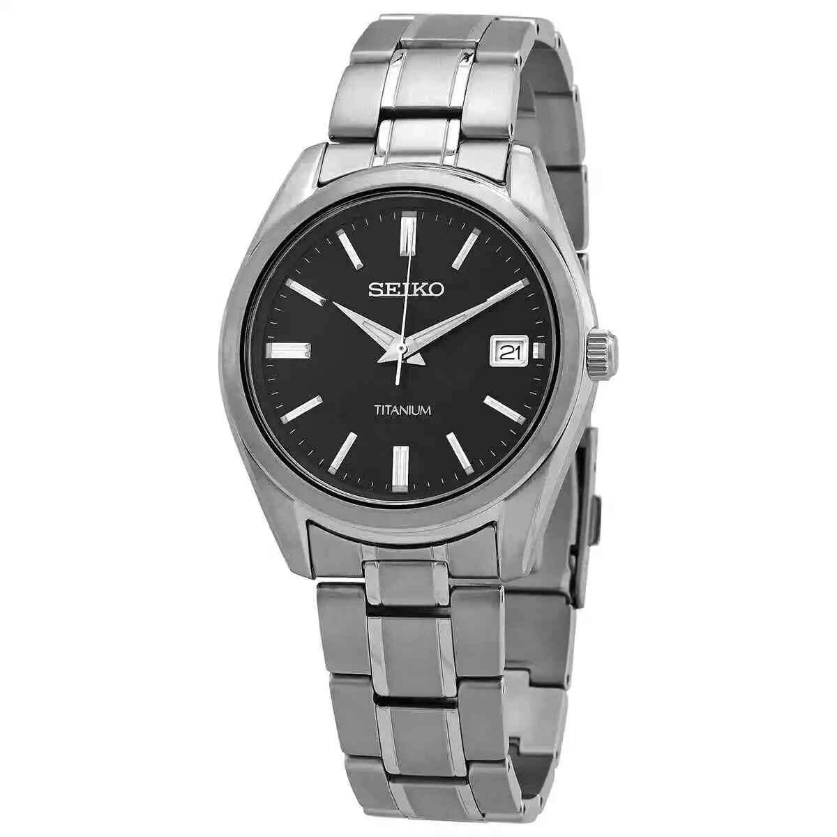 Seiko Men’s Essentials Quartz Black Dial Titanium Watch – SUR375P1 NEW