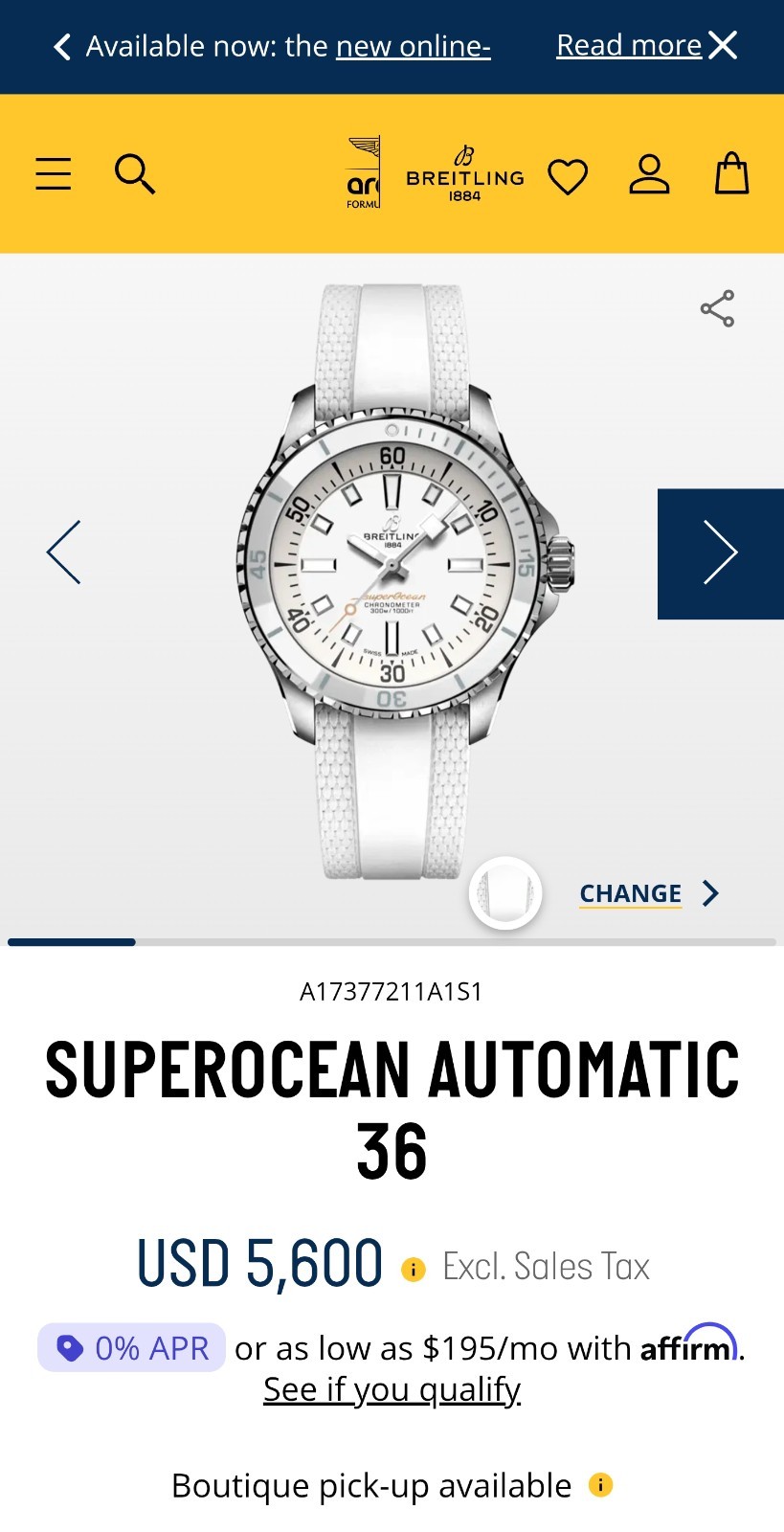 2026 Breitling Superocean White Dial Stainless Steel 36mm Unisex Watch A17377