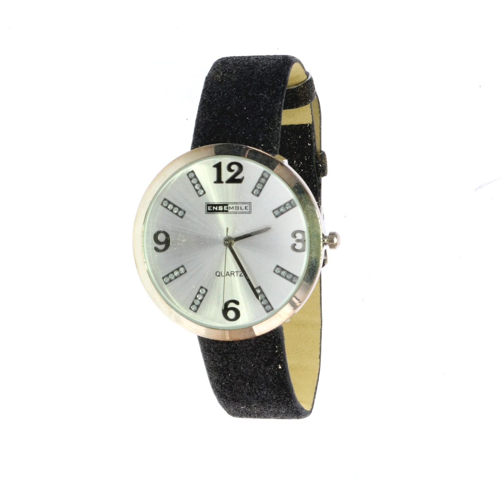 Ensemble Silver Finish Black Glitter Women’s Watch New Battery
