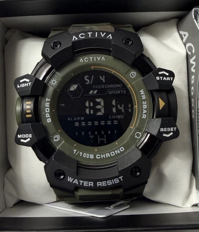 ACTIVA ACW8050 Digital Sport Watch Green/Black Resin Strap Alarm Blue Backlight