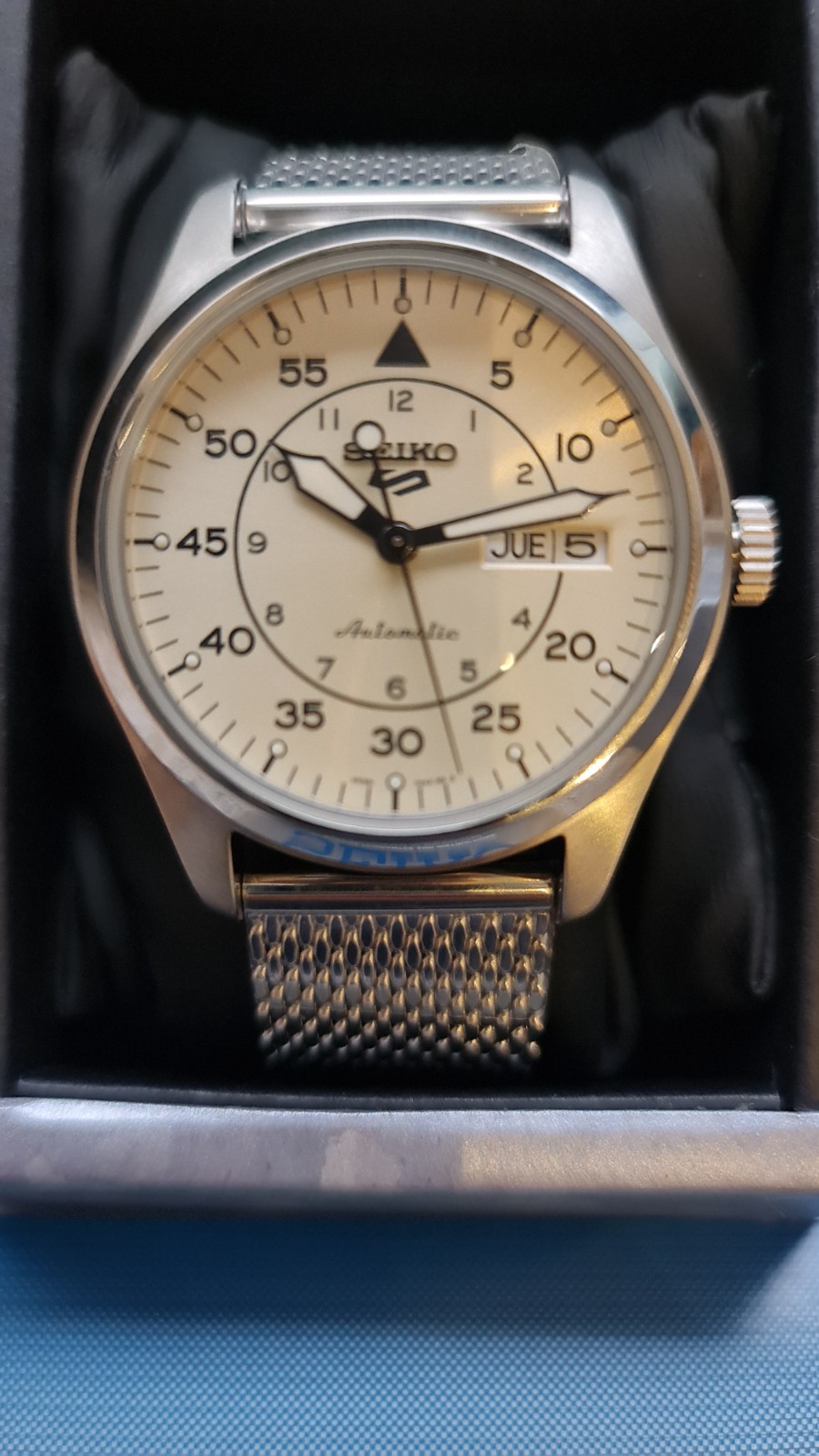 SEIKO 5 Automatic SRPH21K1 Field Watch Milanese Bracelet Military Style 100m Day