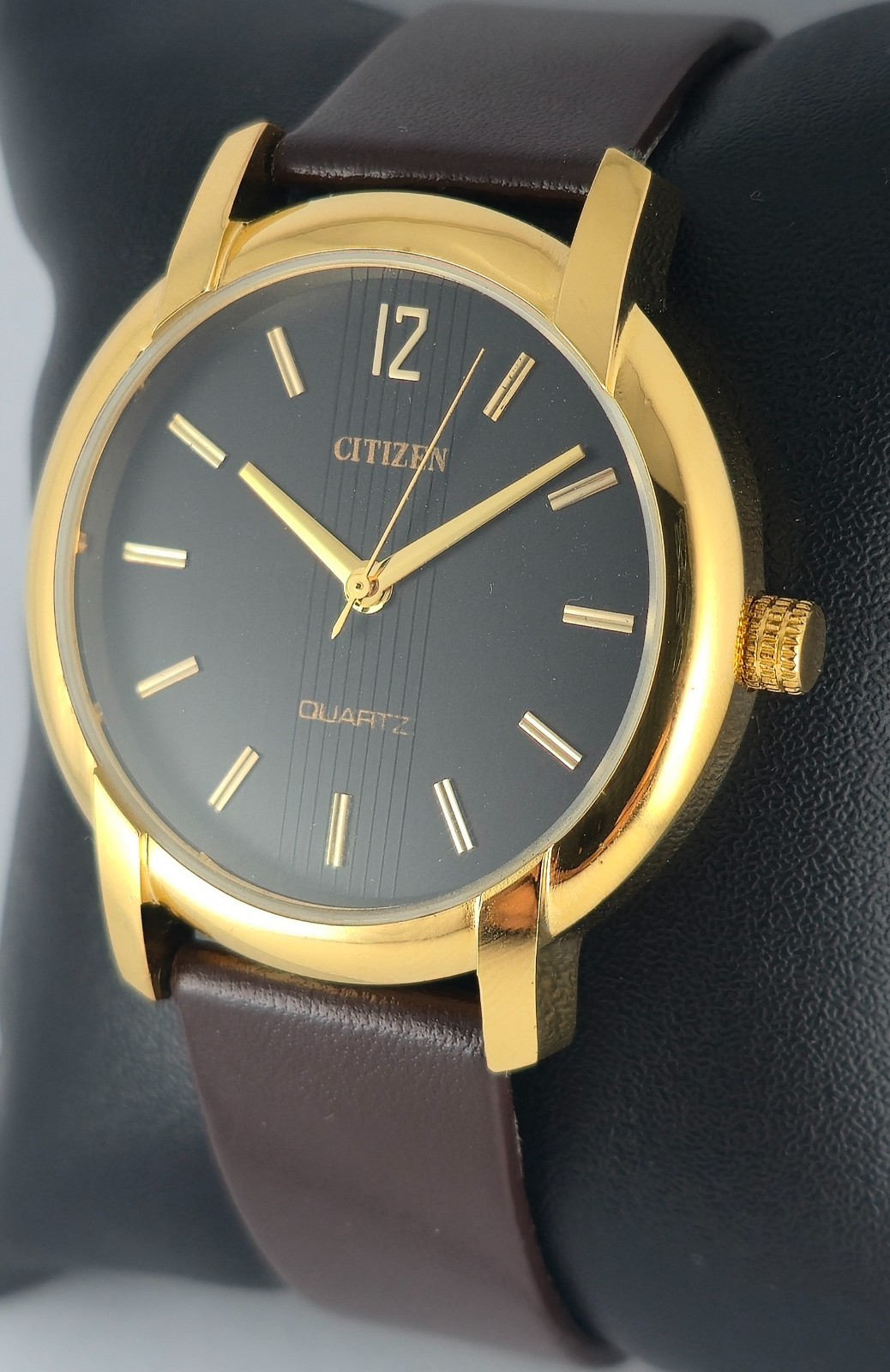 Beautiful Citizen Slim Round Black Dial Quartz Men’s Wristwatch Leather Band