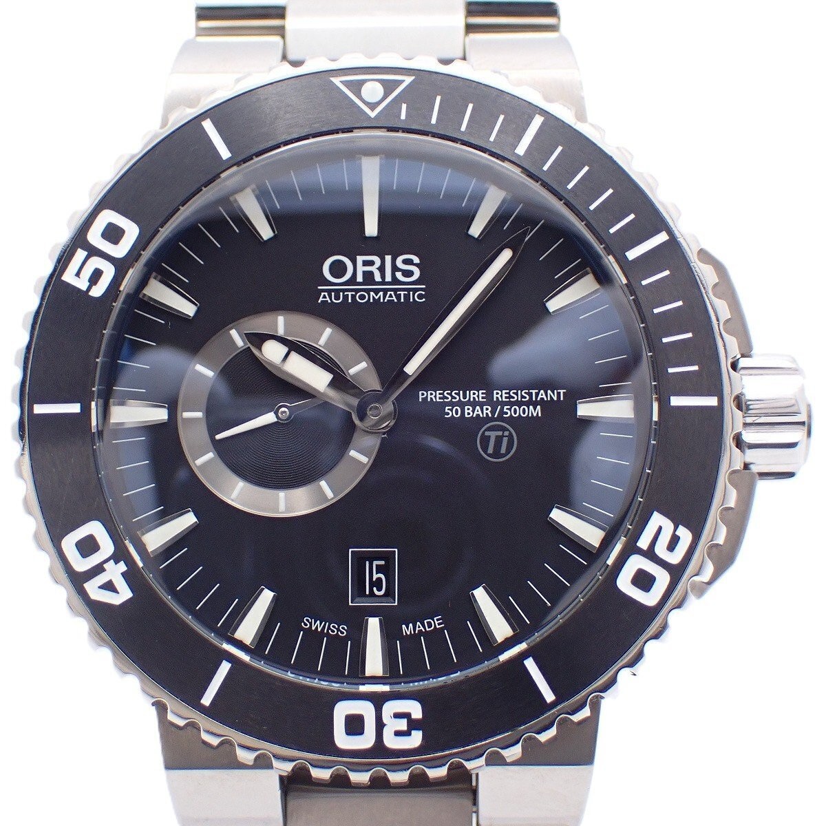 Oris Aquis Date 500M Diver Automatic Titanium Black Dial Men’s Watch Used