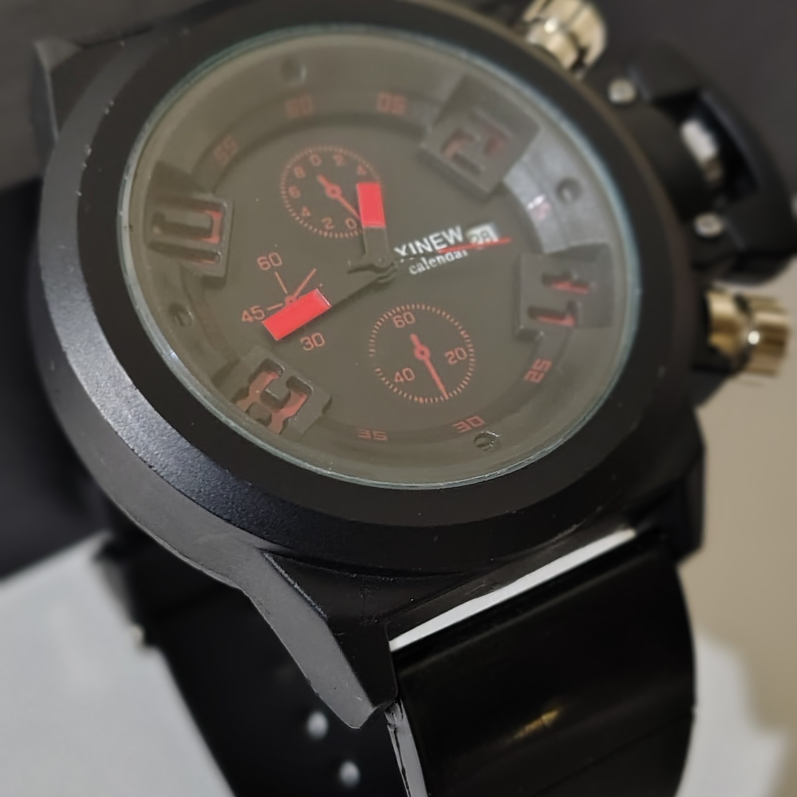 XINEW Mens watch Black Dial Date Quartz Japan Movt unique modern look