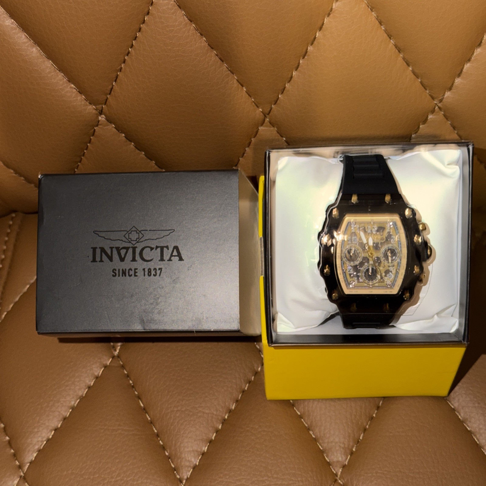 Invicta Racing Valxor 40mm Unisex Watch Black Gold Flame Fusion Crystal 69771