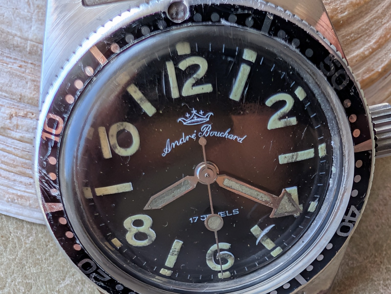 Vintage 1970’s Andre Bouchard French Diver w/Patina,Countdown Bezel,All SS Case
