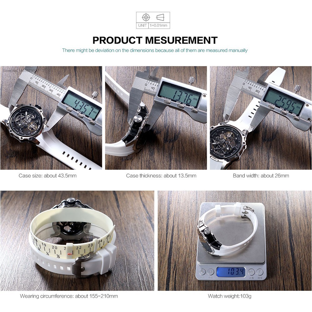MEGIR Skeleton Automatic Mechanical Men’s Sports Watch 3ATM Luminous Silicone