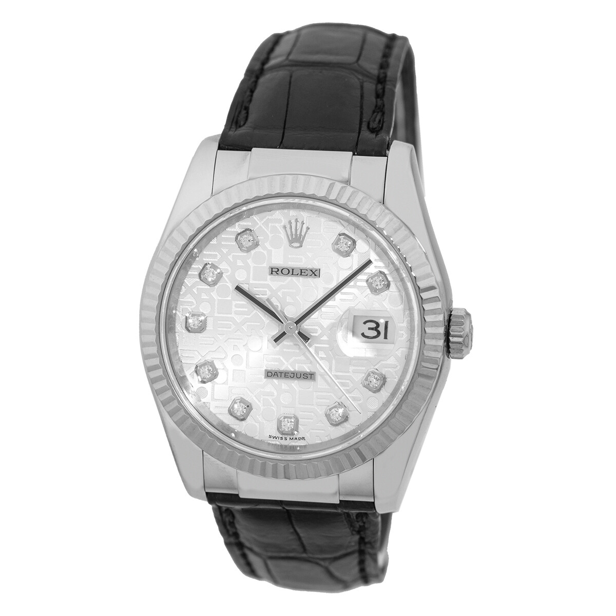 ROLEX 18K White Gold 36mm Datejust Factory Diamond Warranty Box