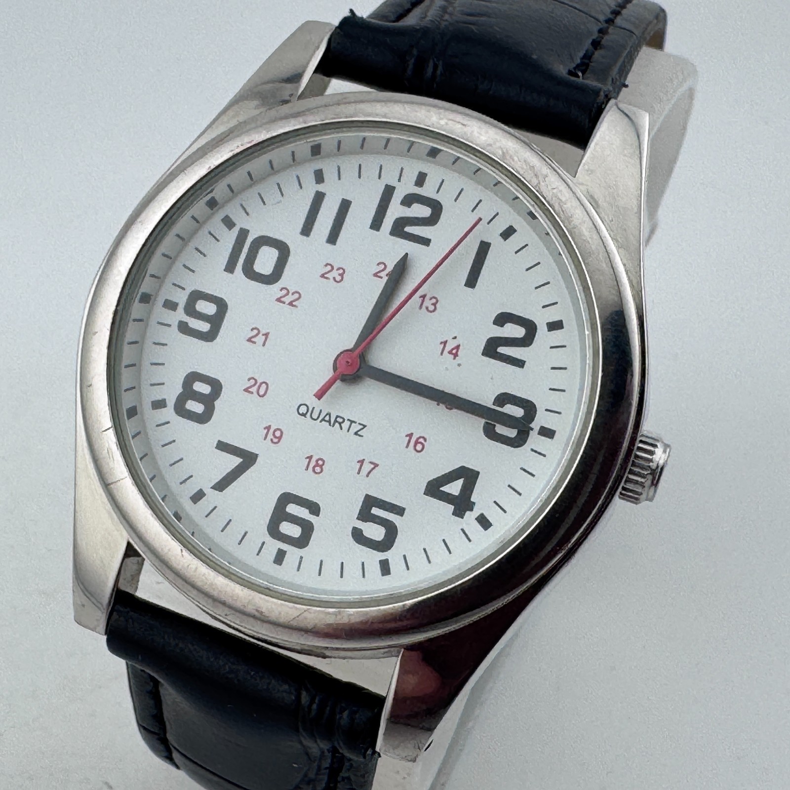 VTG Accutime Quartz Watch Men Silver White Military Dial Japan Analog New Batter