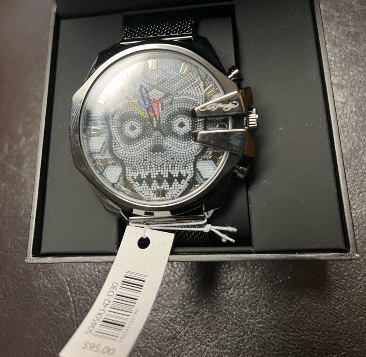 Ed Hardy skull gunmetal men’s watch new with tags and box day of the dead