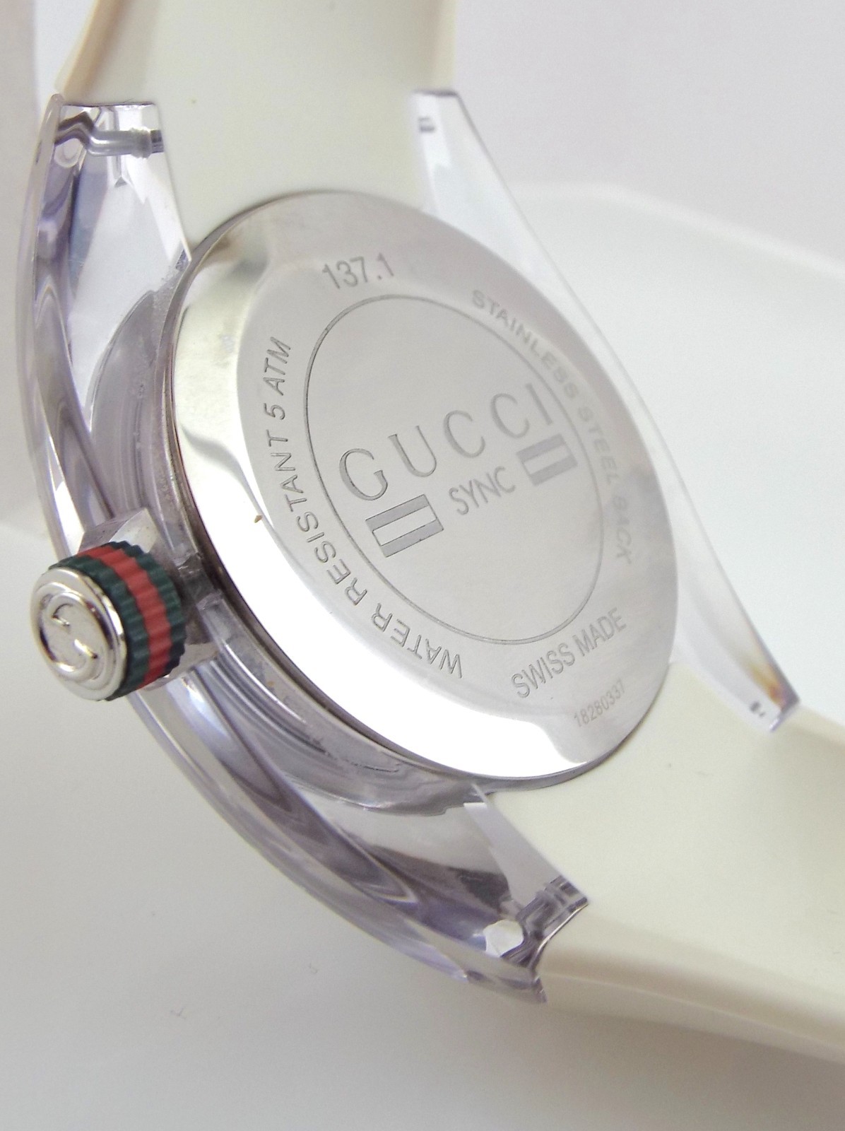 Gucci – Sync – Quartz – YA137302 – Silver Dial – White Band Ladies Watch ~#0030