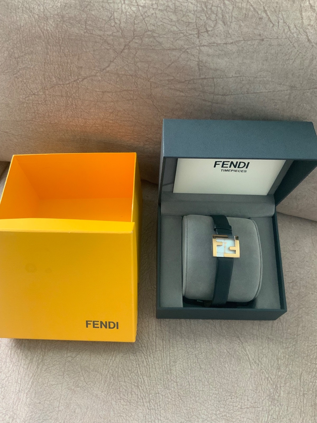 fendi square face leather strap watch