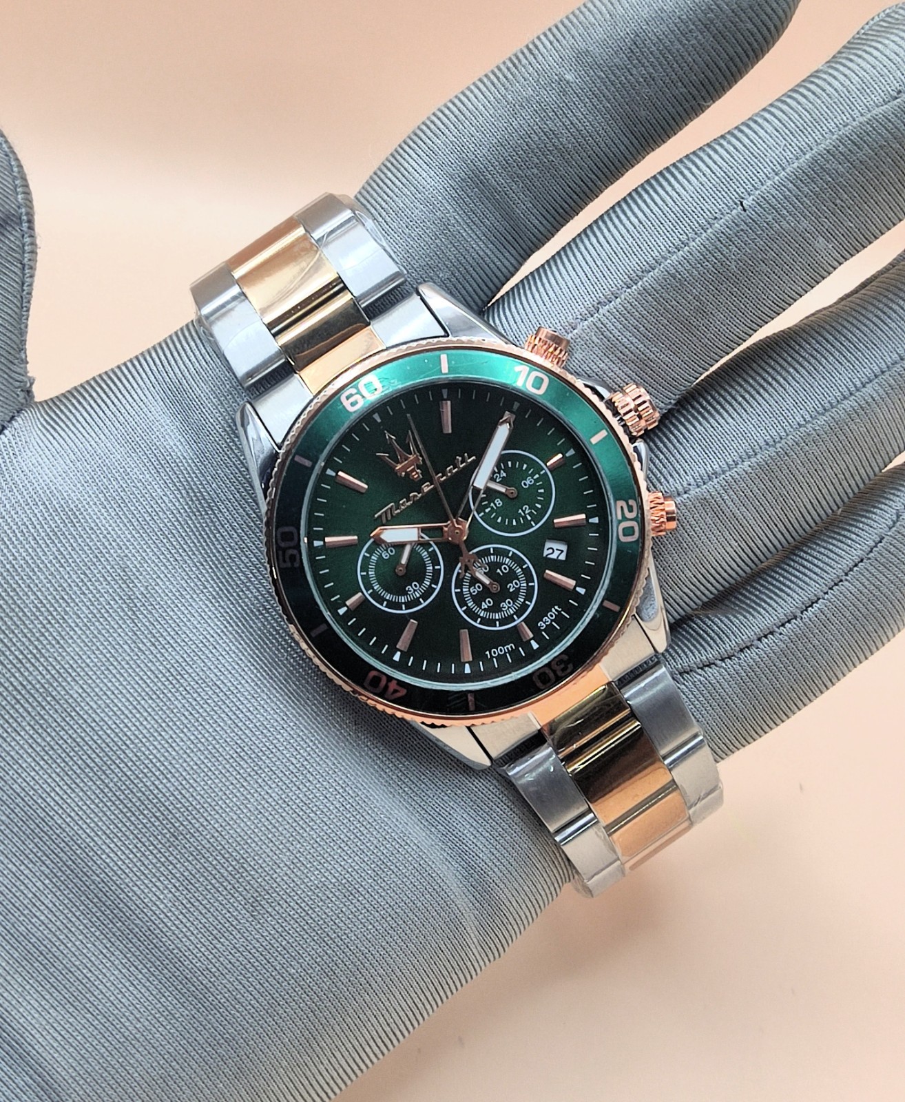Amazing Maserati Chronograph Green Dial Analog Refurbished Men’s Wrist Watch