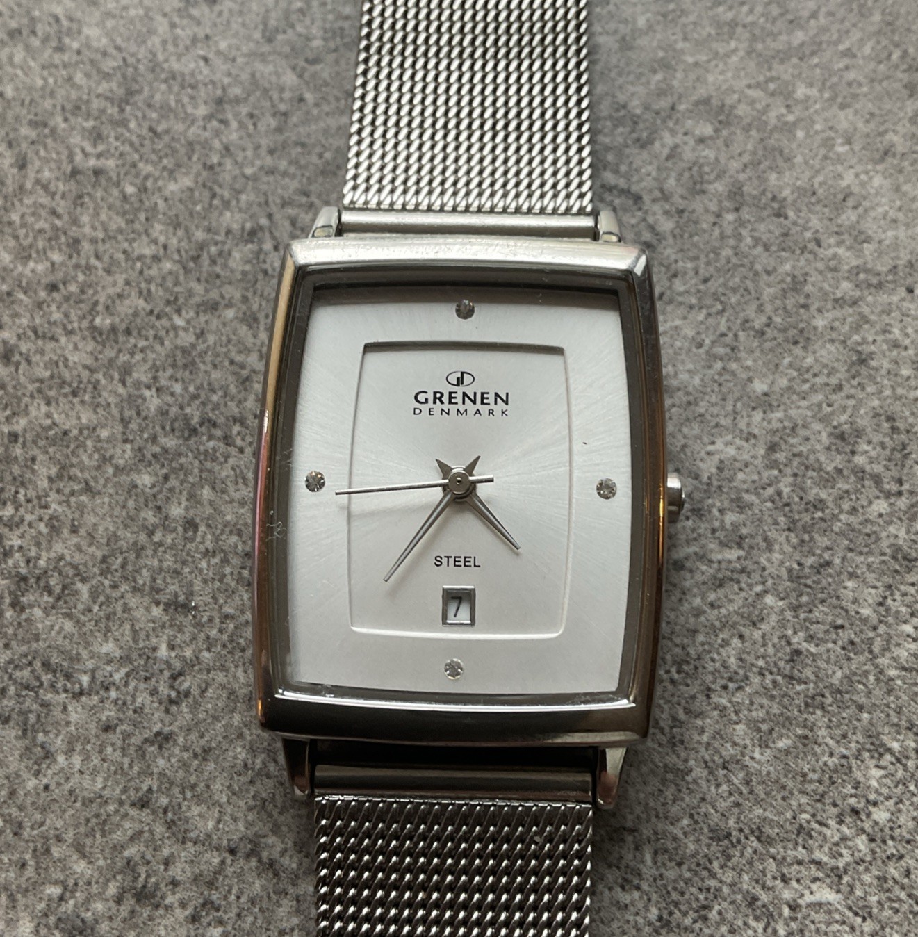 Grenen Denmark Womens Tank Style Watch 23mm Silver Tone Case & Band D1
