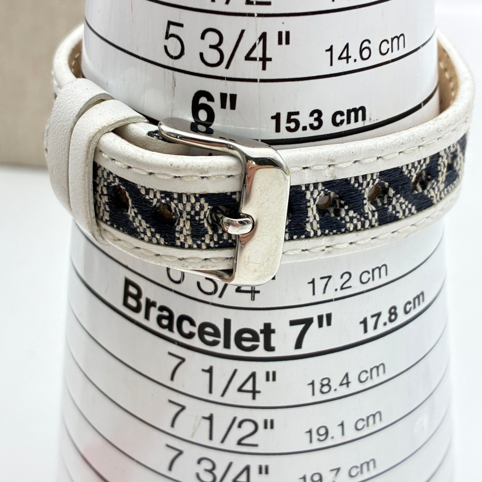Anne Klein Women Silver Tone Rectangular Watch Monogram Fabric Leather 10/8601