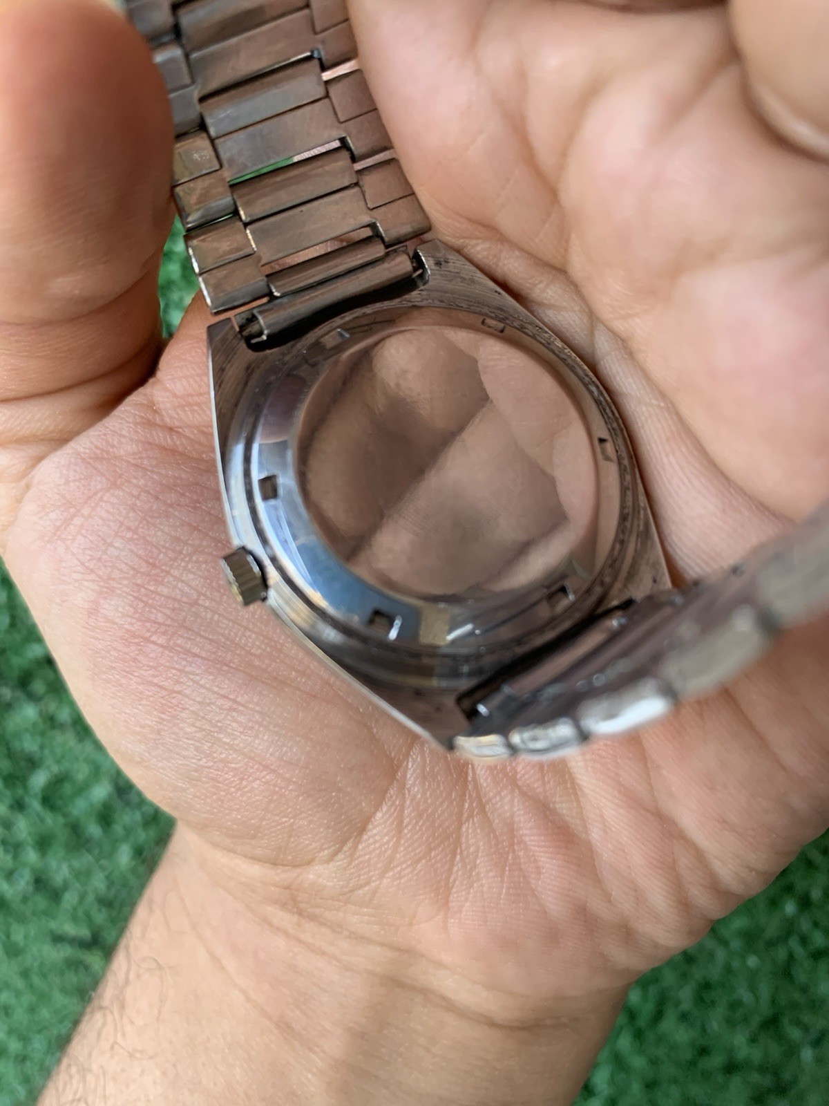 Technos Men’s Automatic Red Dial Stainless Steel Watch 1970s Vintage Swiss Made