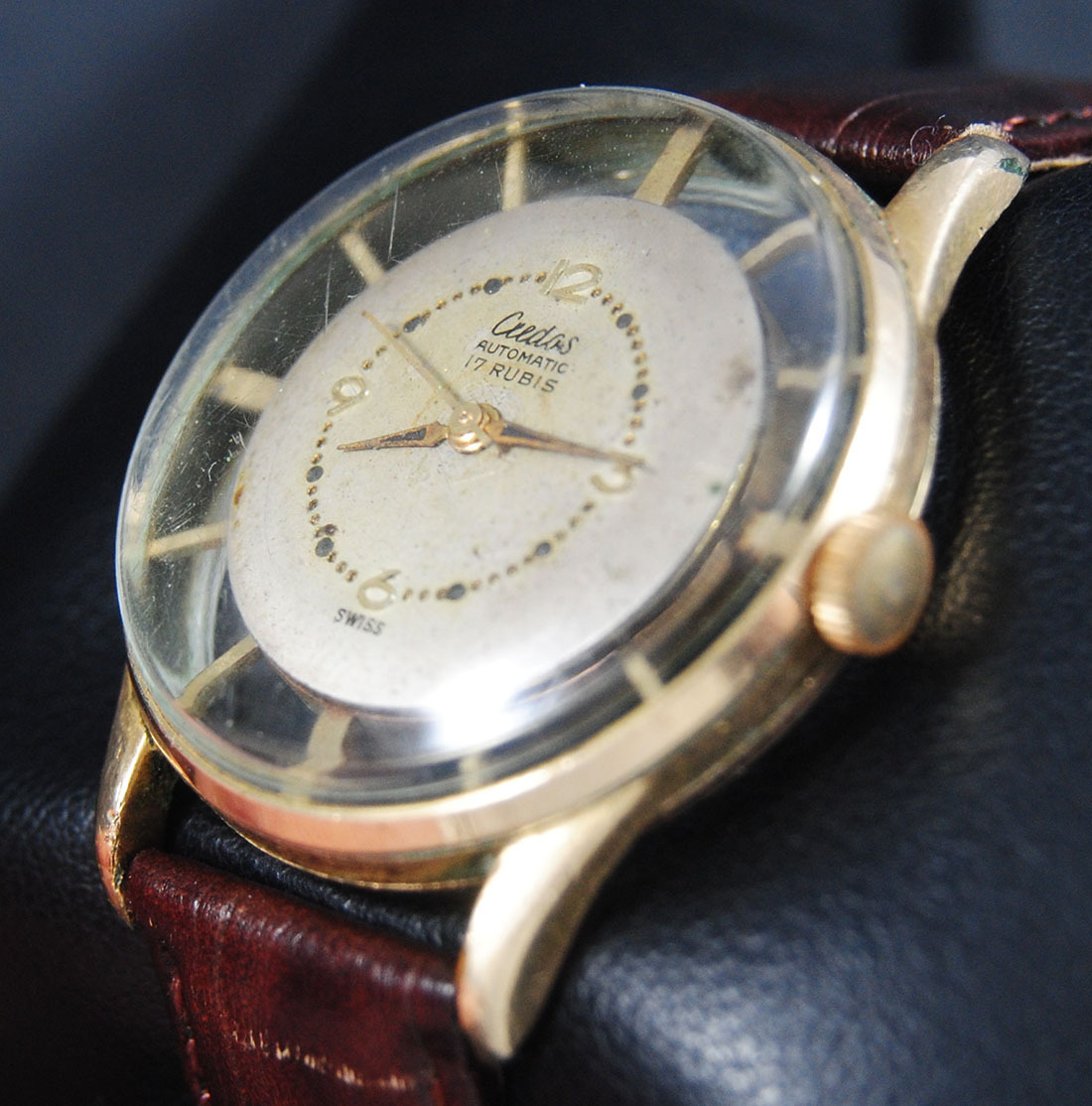 Rare & Unusual Automatic Bidynator Vintage Watch Skeleton Case Original Dial