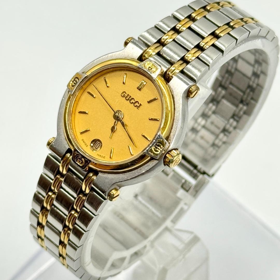 GUCCI Working Watch Date Gold Dial 3 Hands 9000L