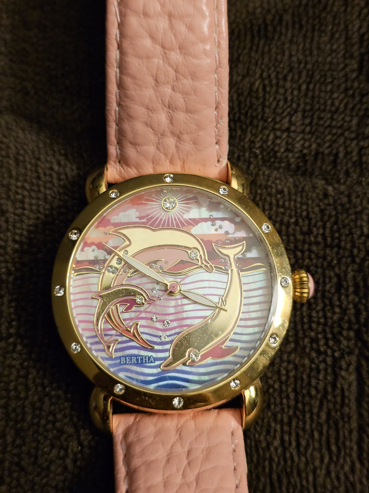NEW Bertha BR5105 Women’s Estella Pearl Dolphin Dial Pink Strap Rose Gold Watch