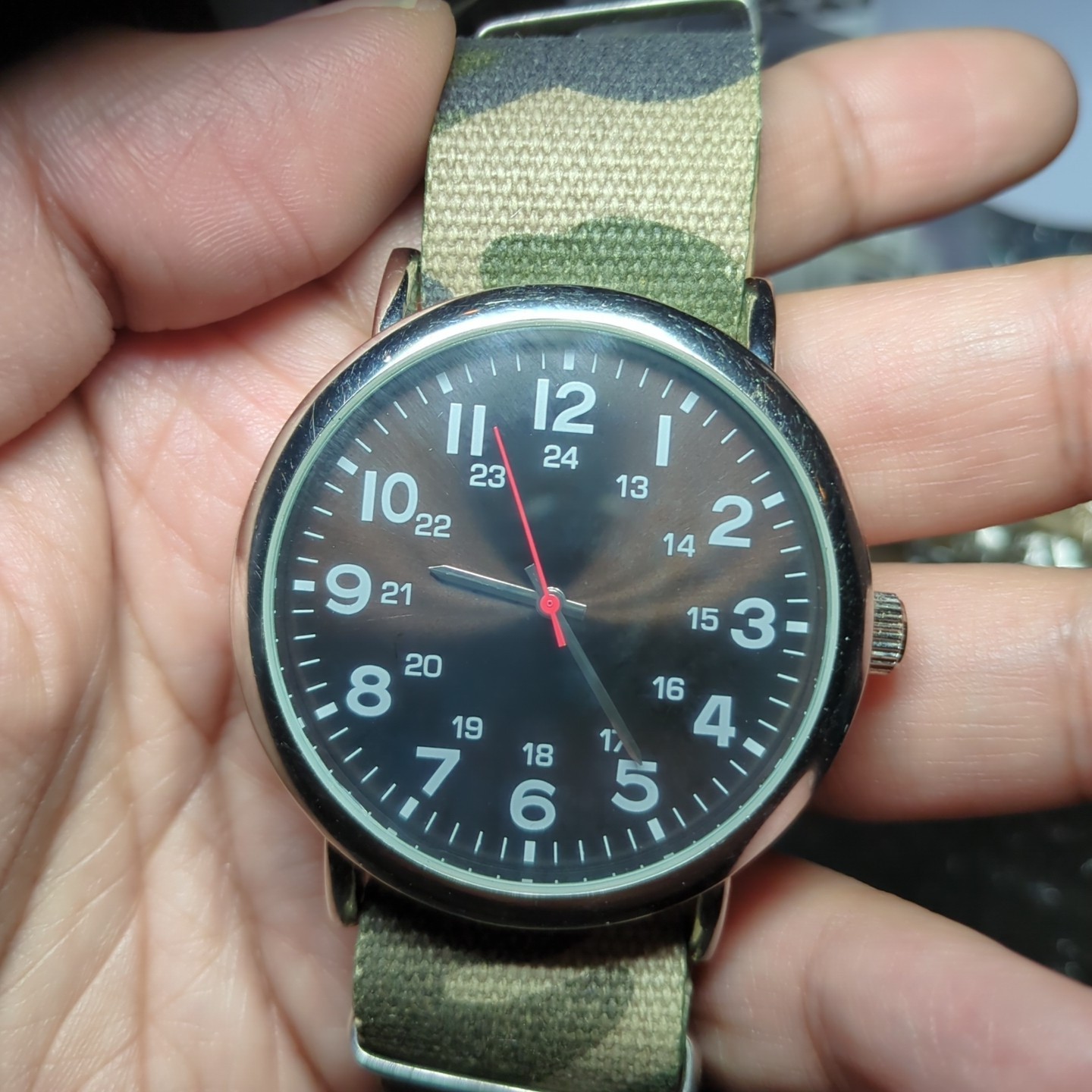 Working Camouflage Mens 45mm Oversize Watch New Battery Fit 8in Runs Mint Condtn