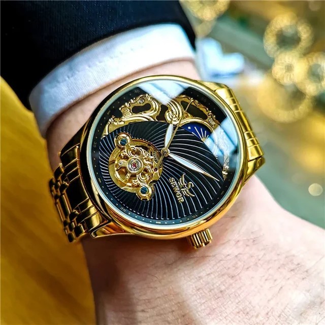 Jacob Gold Skeleton Retro Moon Phase Tourbillon Automatic Stainless Band