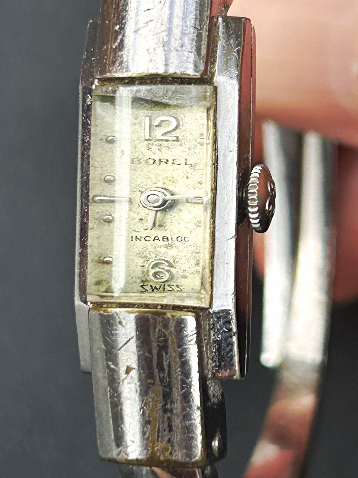 Ernest Borel Swiss Made Vintage Manual Wind Rectangular Silver Bangle Watch