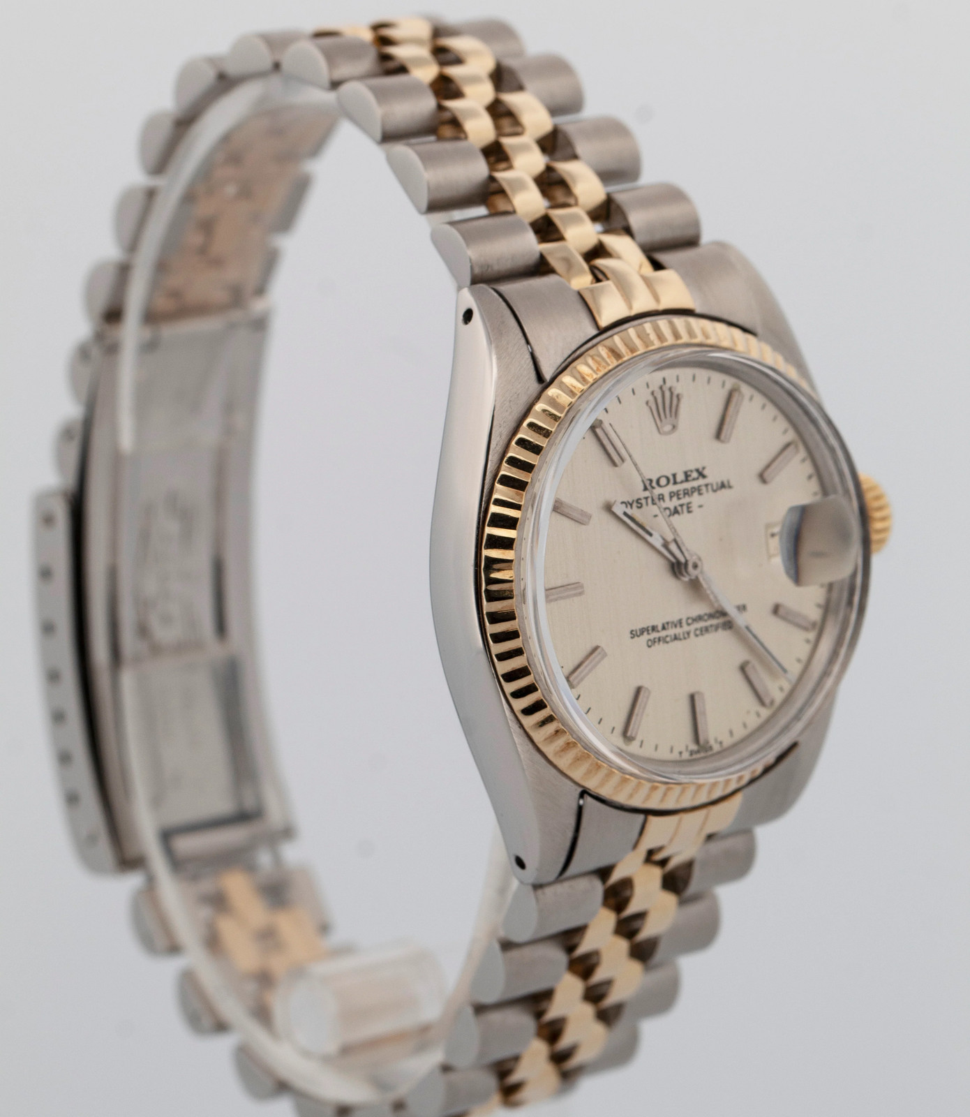 Rolex Oyster Perpetual Date SILVER Two-Tone Gold Stainless Steel 34mm 1500 Watch
