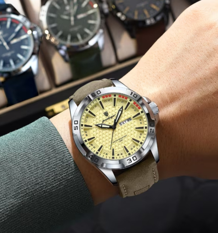 POEDAGAR Men’S Designer Timepiece, Elegant And Opulent Faux Leather Sports Calen