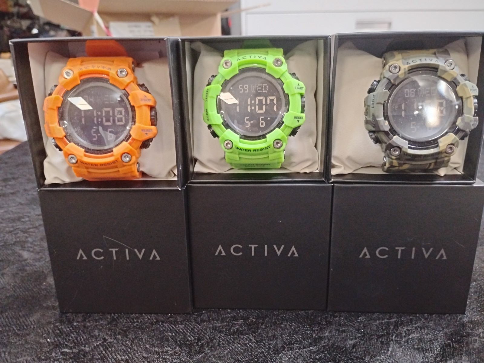 Activa Watches The (3) Large Digital Display For All Occasion Orange Green Camo