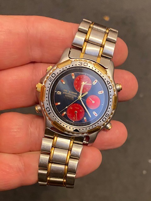 Seiko 7T32-6B89 World Timer Chronograph Quartz Red Blue Dial Men’s Watch