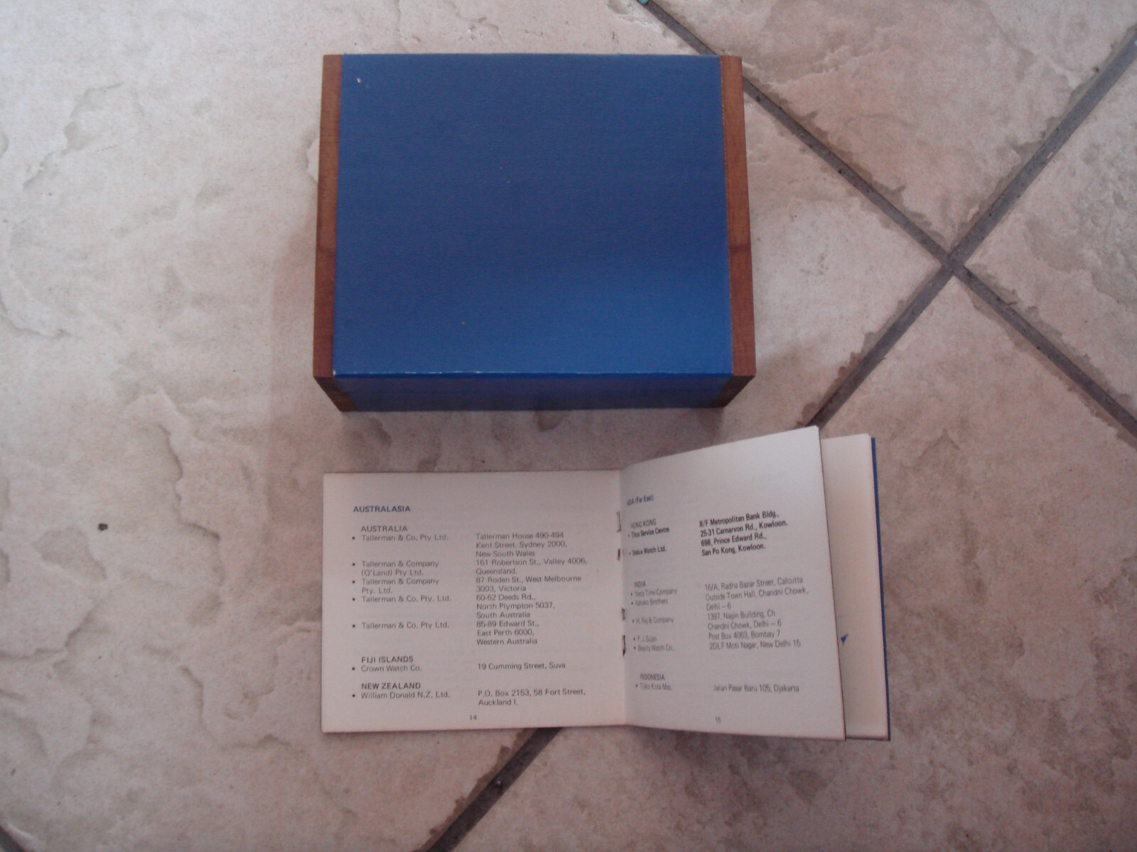 Antique Titus blue rectangle watch box and Garentee Card Titus Antique watches