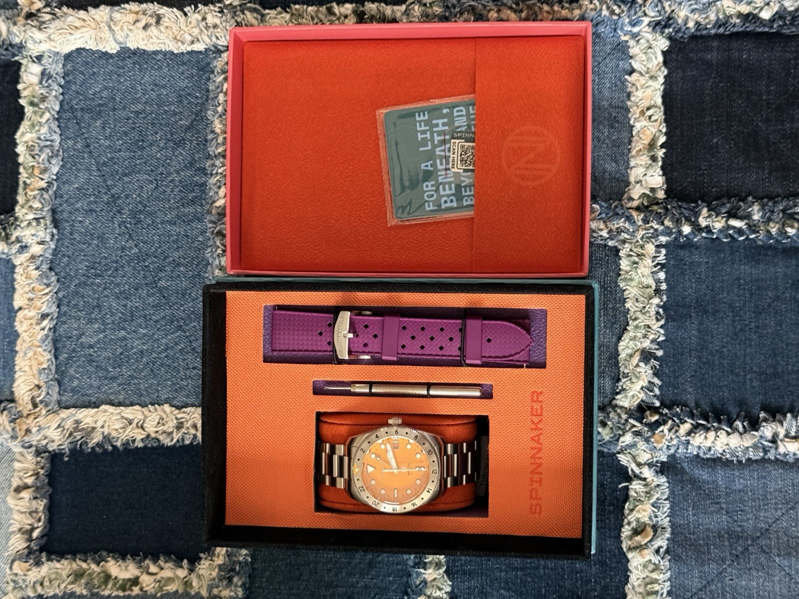 Spinnaker Croft 39 GMT Automatic Orange Dial Steel Bracelet + Purple Strap