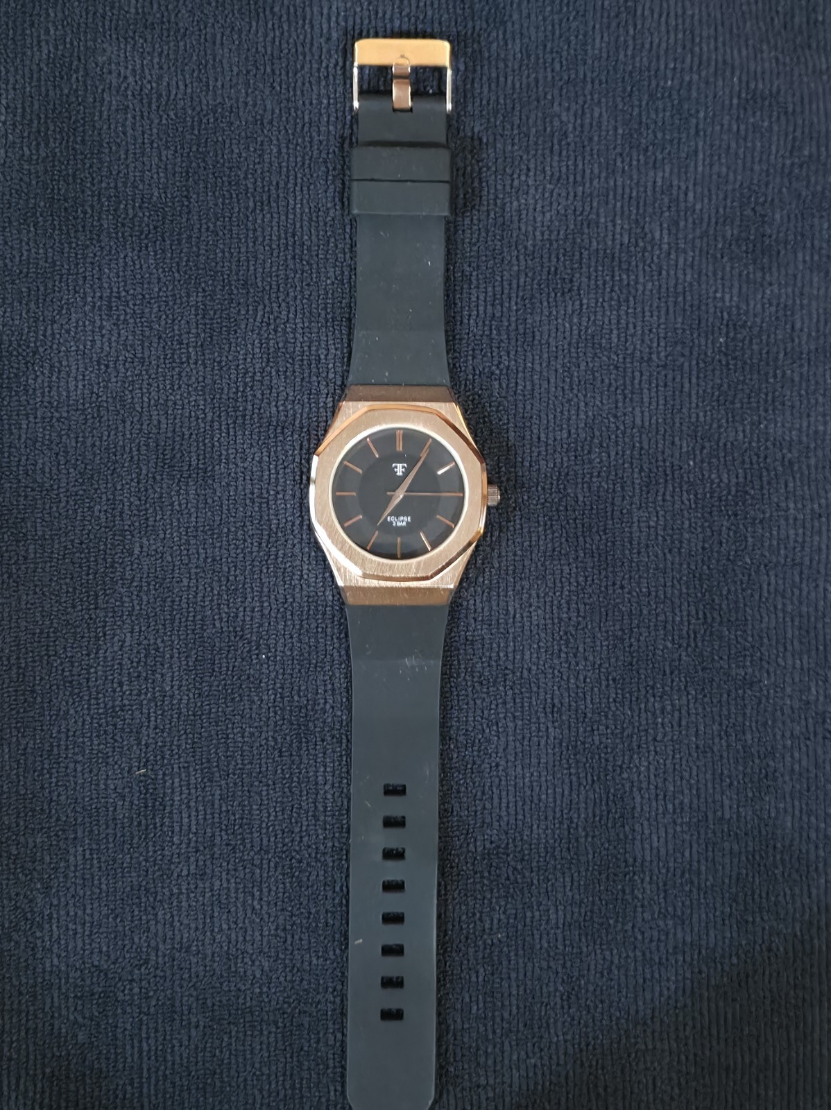Timecraft Eclipse 3 Bar Quartz Movement Watch Black Dial Black Rubber Strap
