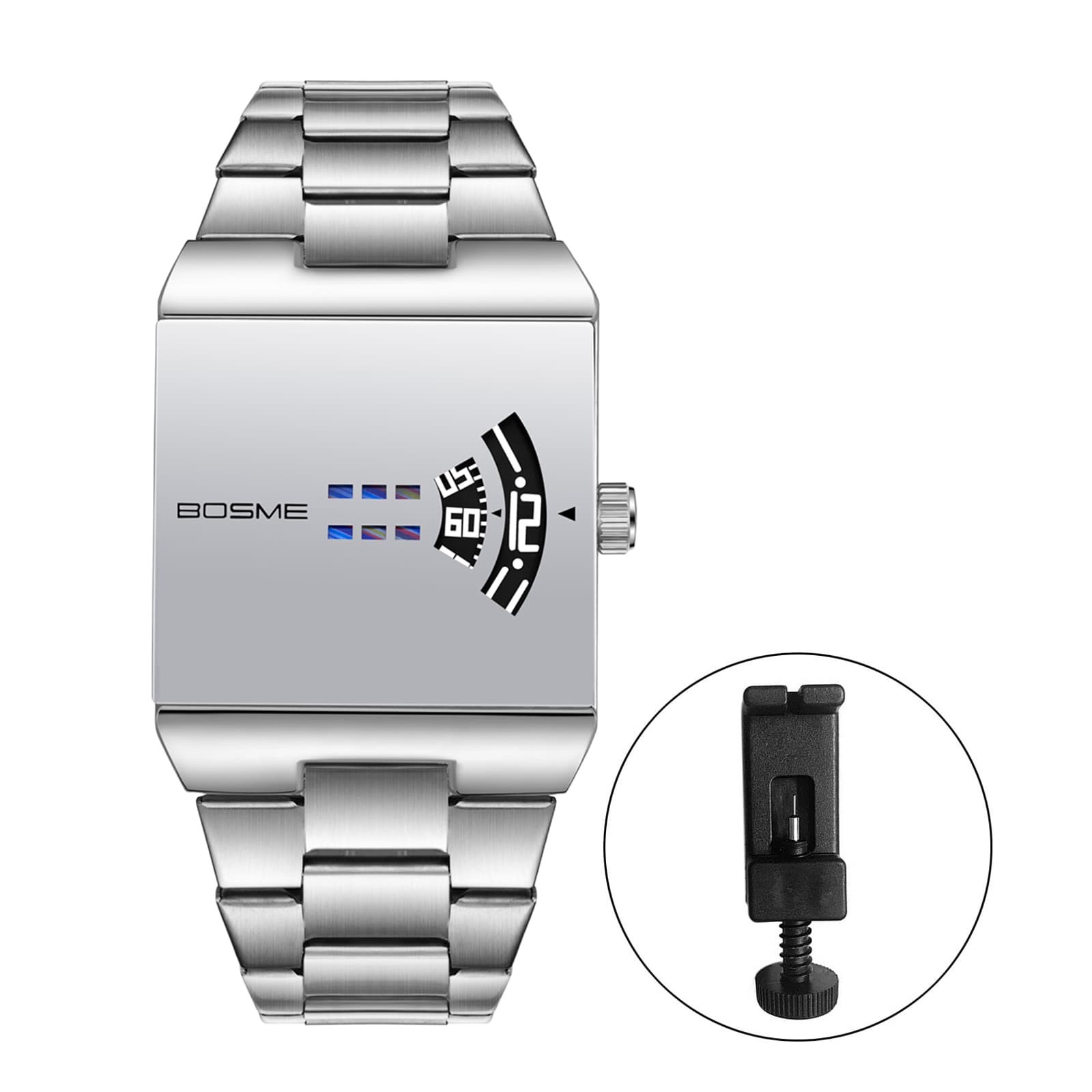 Men’s Y2K Square Handless Dial Adjustable Stainless Steel Strap Band Wrist Watch