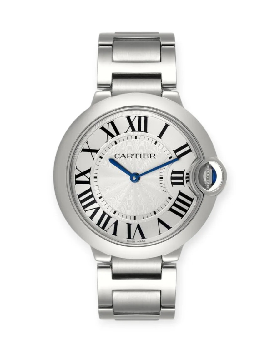 Cartier 36mm Ballon Bleu W69011Z4 3005 Silver Guilloche Roman Dial Steel Quartz