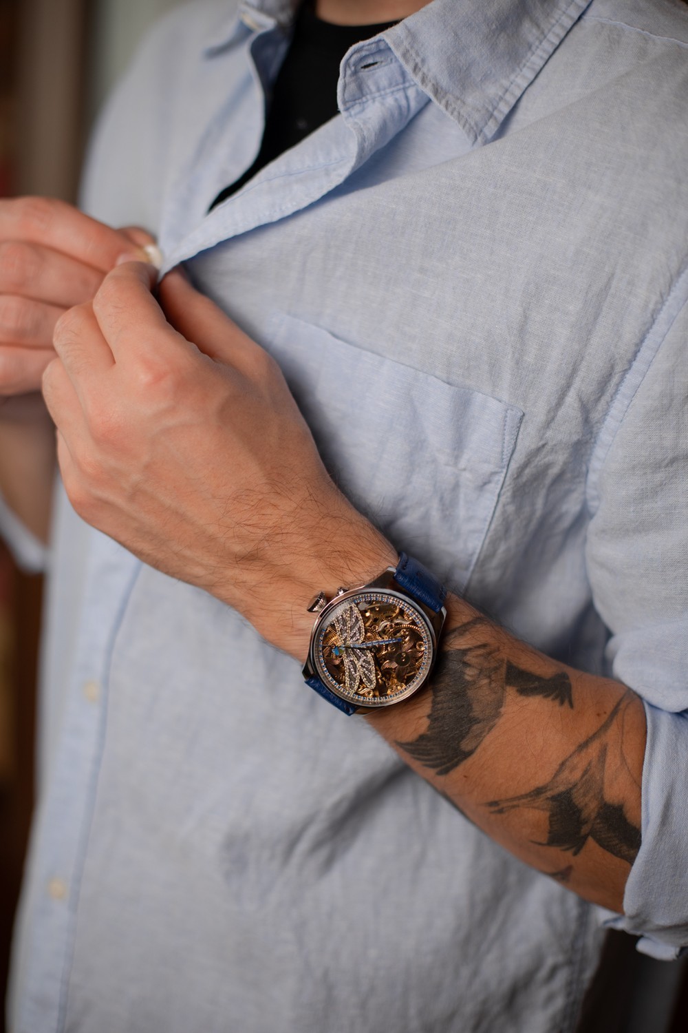 MEN’S CUSTOM MADE MARRIAGE WATCH SKELETON ENGRAVED WRISTWATCH SWISS MOVEMENT