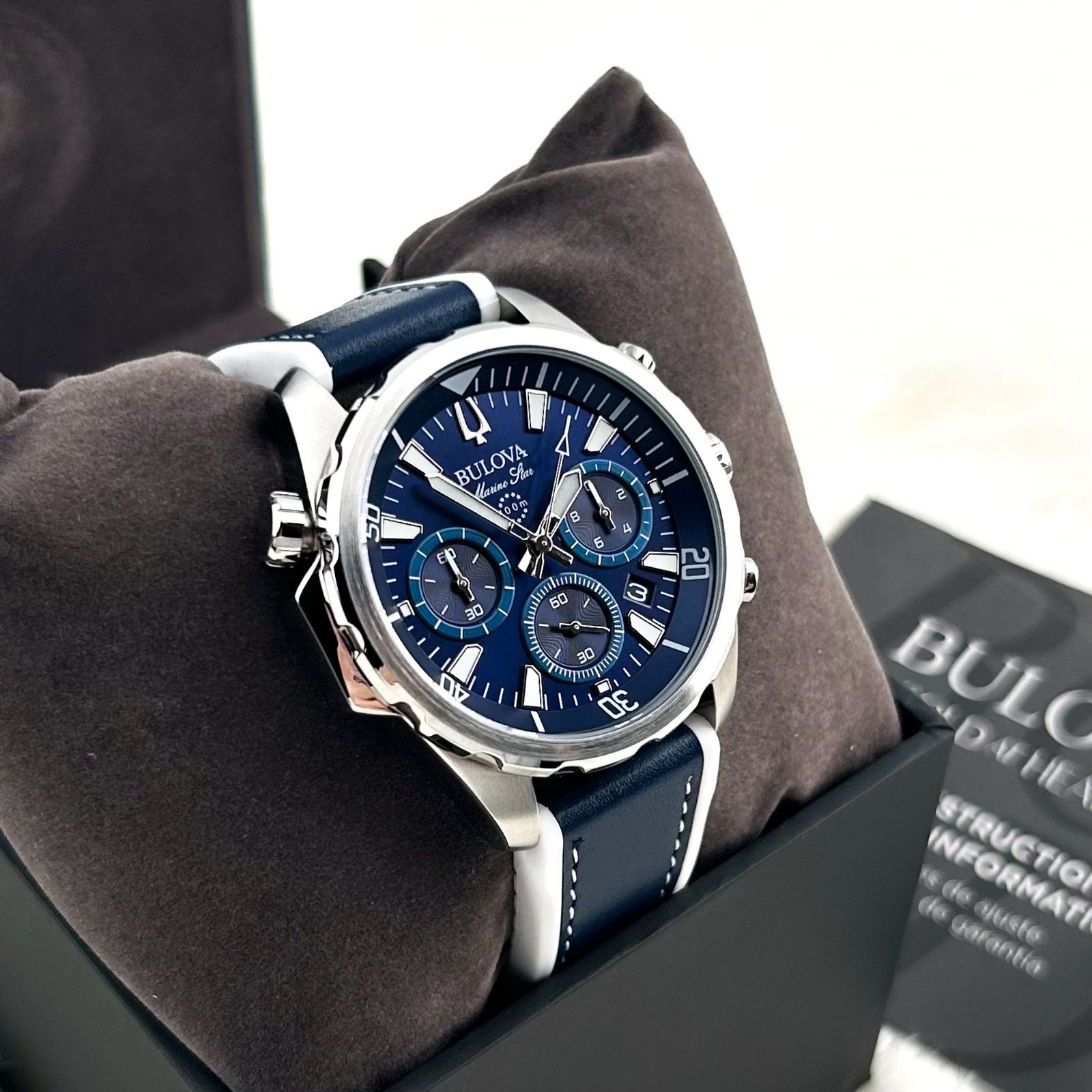 BULOVA 96B287 Marine Star Blue Dial Silicone Strap Men’s Chronograph Watch 43 mm
