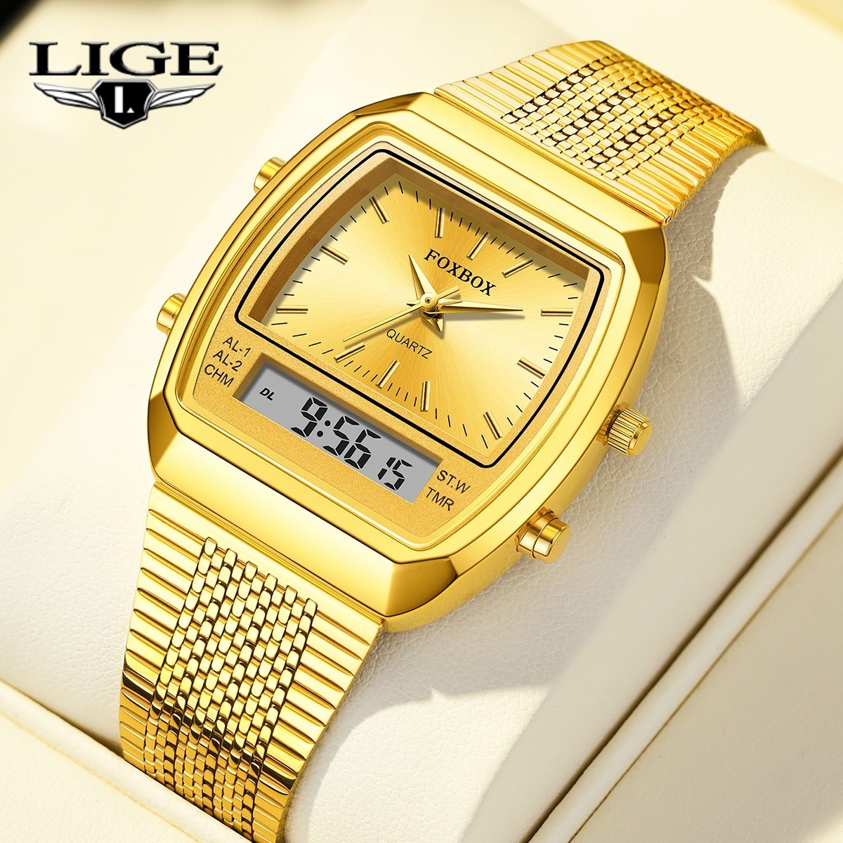 Men’s Fashion Watch Quartz Dual Time LED Digital Waterproof Women Wristwatch