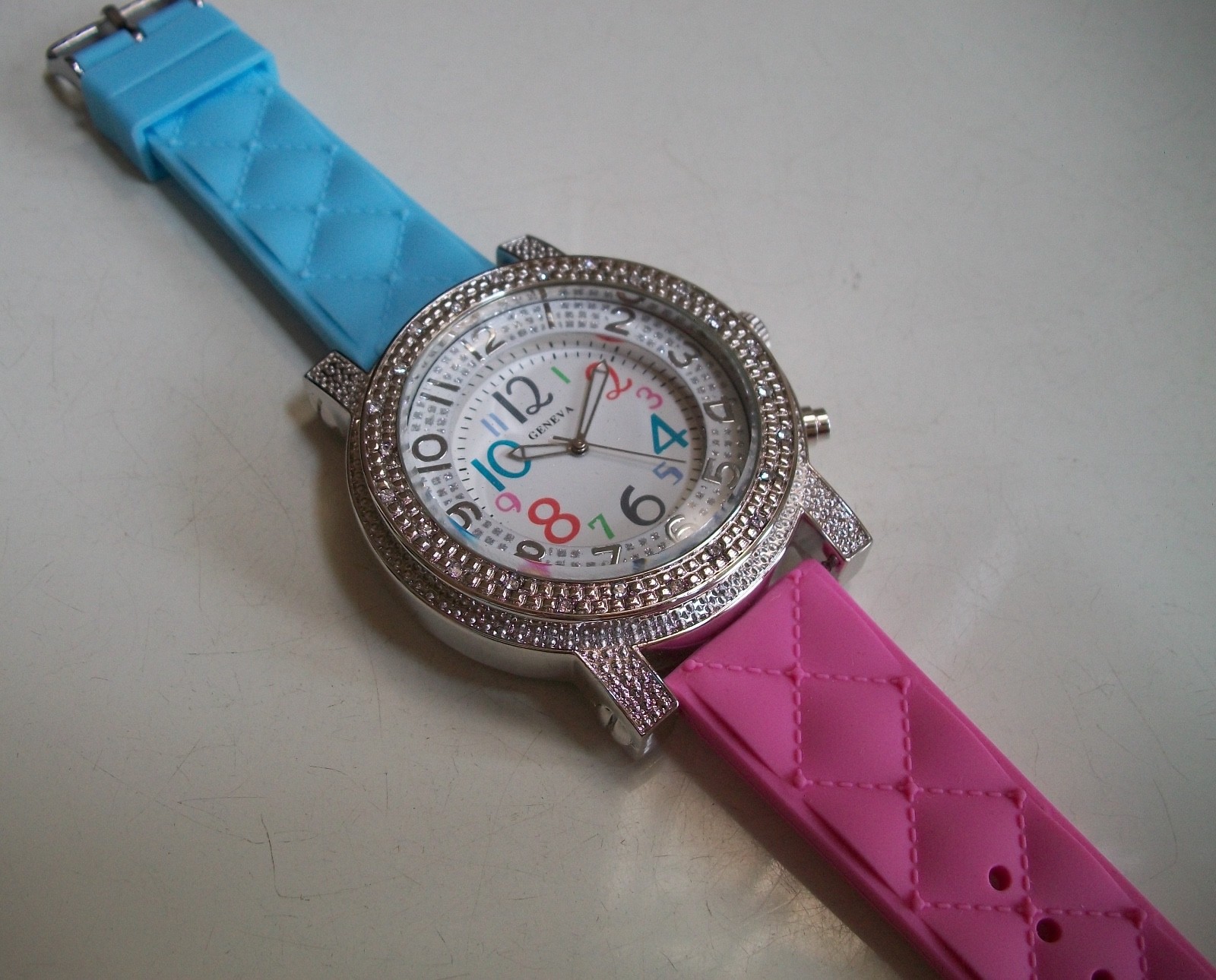 Men’s Multicolor Pink & Blue Silicone Band Fashion Casual Fun Hip Hop Watch