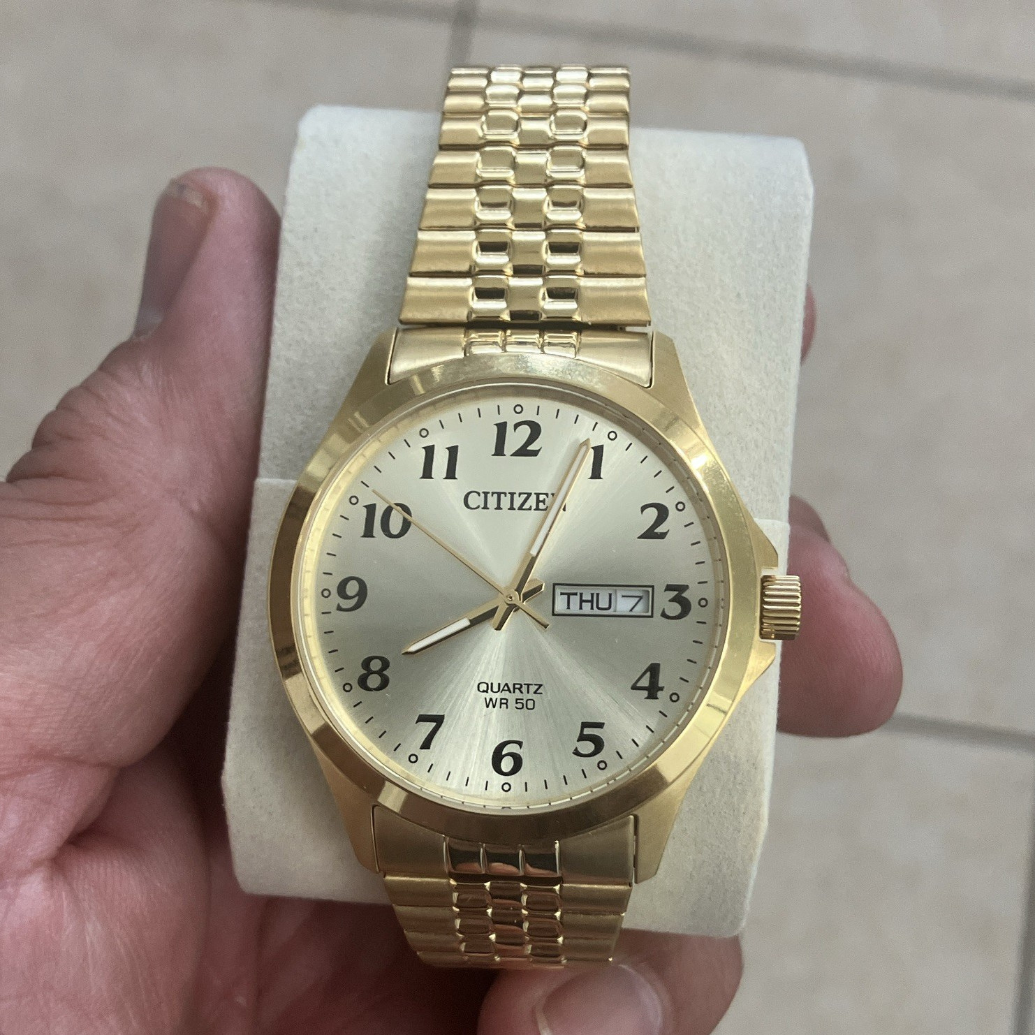 Citizen Quartz Men’s WR50 50m Day-Date Gold-Tone Bracelet Silver Dial