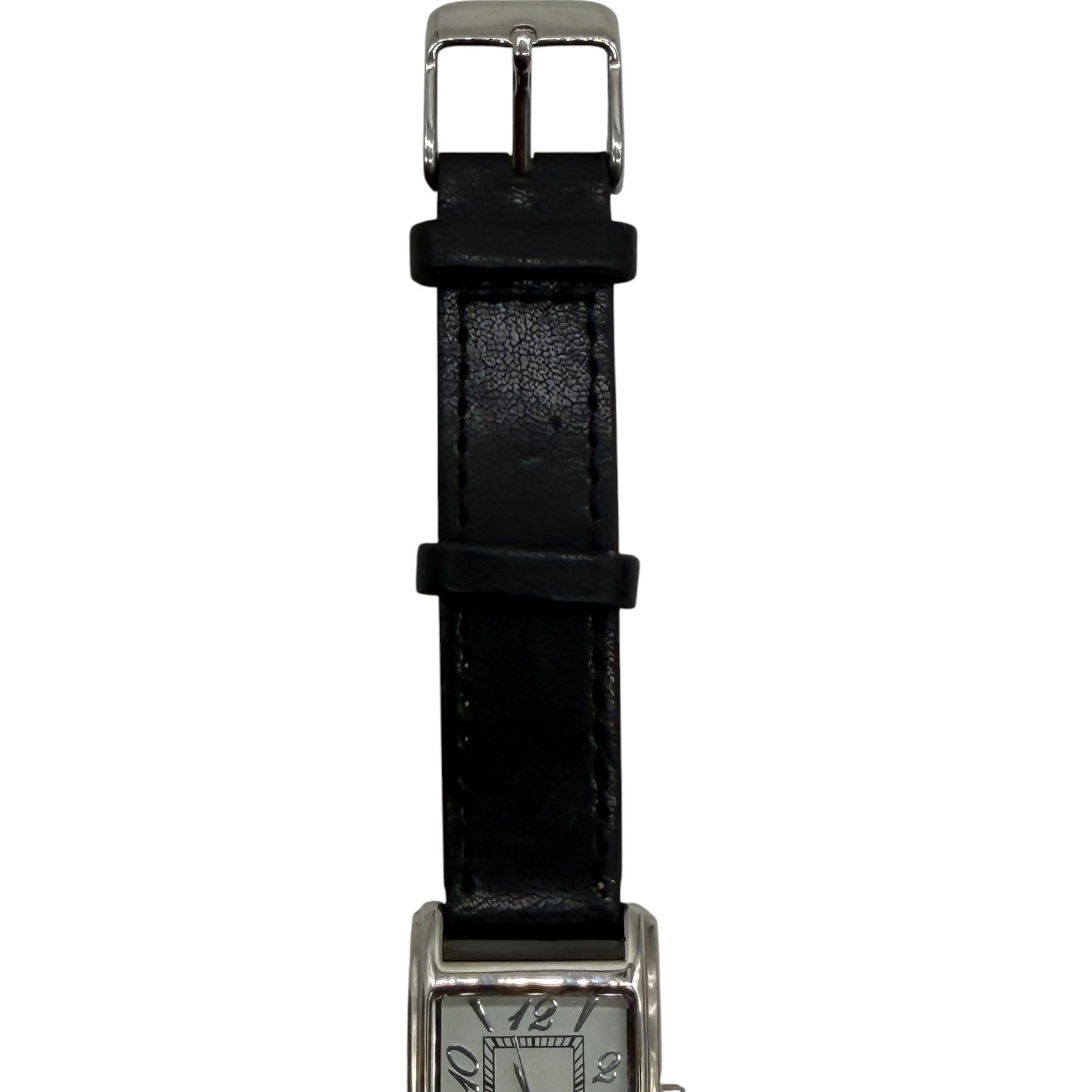Double Wrap Strap Watch Silver Tone Rectangle Case Black Band