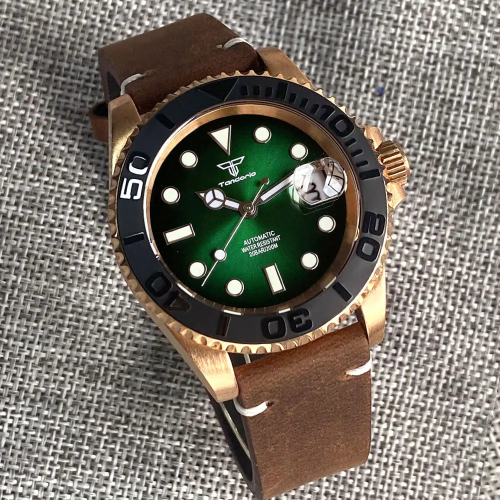 Tandorio 20ATM Solid CuSn8 Bronze Mechanical Men’s Watch For Japan NH35/ Miyota
