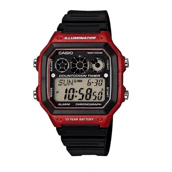 Casio Illuminator AE1300WH-4A NEW Men’s Watch Red Case Countdown Timer